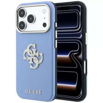 Guess Smooth & Big Strass Logo dėklas iPhone 18 Pro Max / 17 Pro Max, mėlynas