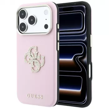 Guess Smooth & Big Strass Logo dėklas iPhone 18 Pro Max / 17 Pro Max, rožinis