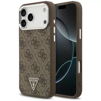 Guess 4G Triangle Logo MagSafe dėklas iPhone 18 Pro Max / 17 Pro Max, rudas/sidabrinis