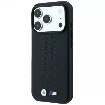 BMW M Blue Perfo Metal Logo MagSafe dėklas, skirtas iPhone 18 Pro / 17 Pro, juodas
