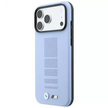 BMW M Blue Perfo Metal Logo MagSafe dėklas, skirtas iPhone 18 Pro / 17 Pro, mėlynas