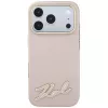 Karl Lagerfeld grūdėtos tekstūros dėklas su dervos logotipu, MagSafe, skirtas iPhone 18 Pro / 17 Pro, rožinis