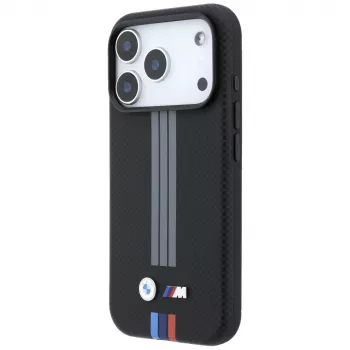 BMW M Quadrille Kevlar Anthracite & Tricolor Print Lines MagSafe dėklas iPhone 18 Pro Max / 17 Pro Max, juodas