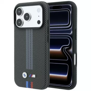 BMW M Quadrille Kevlar Tricolor Print Lines MagSafe dėklas, skirtas iPhone 18 Pro / 17 Pro, antracitinis