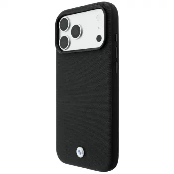 BMW Kevlar Metal Logo MagSafe dėklas, skirtas iPhone 18 Pro / 17 Pro, juodas