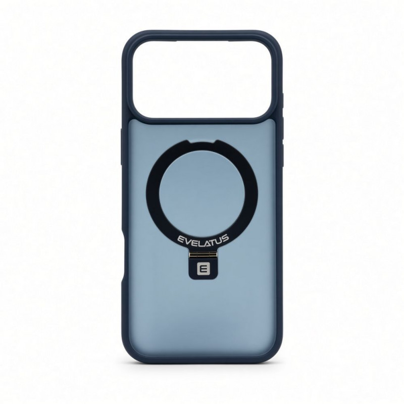 Evelatus Shield dėklas su MagSafe ir stovu, skirtas Apple iPhone 18 Pro Max, matinis žiedas, tamsiai mėlyna