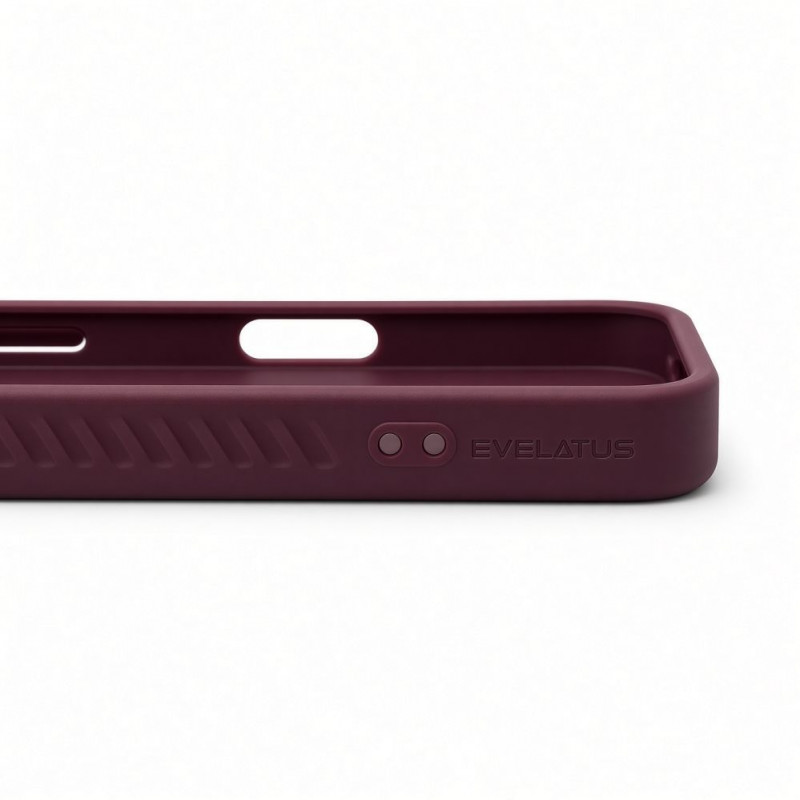Evelatus gumuotu paviršiumi MagSafe dėklas su stovu, skirtas Apple iPhone 18 Pro, bordinis