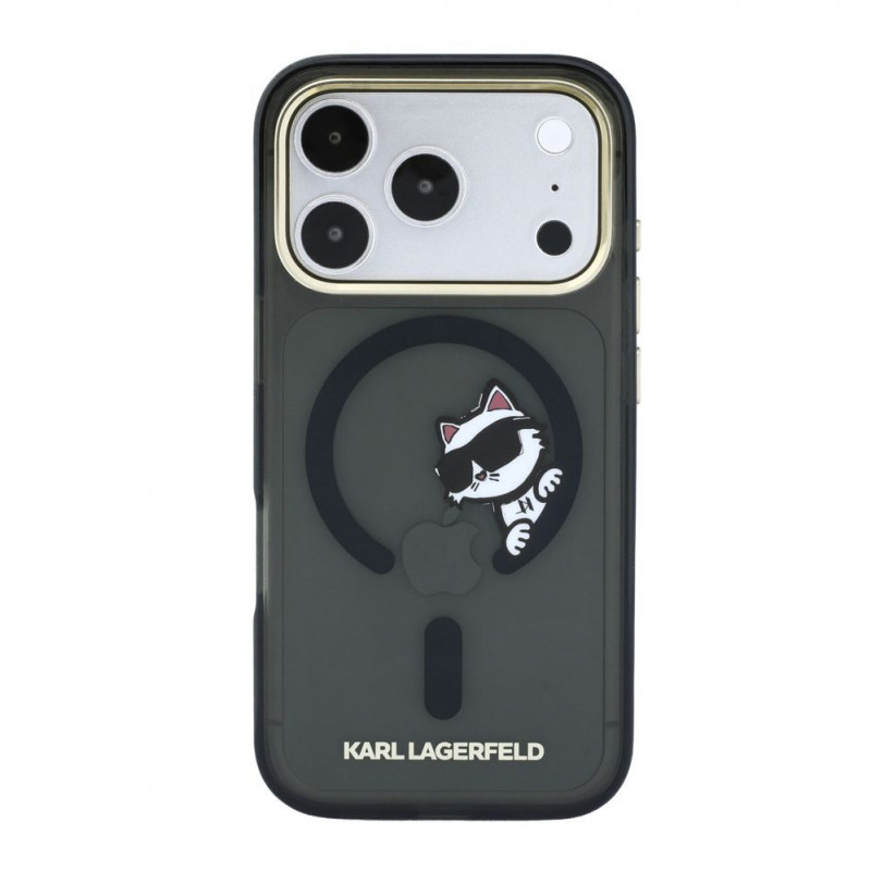 Karl Lagerfeld HC MagSafe IML Peekaboo Print & Metal Frame dėklas, skirtas Apple iPhone 18 Pro, juodas