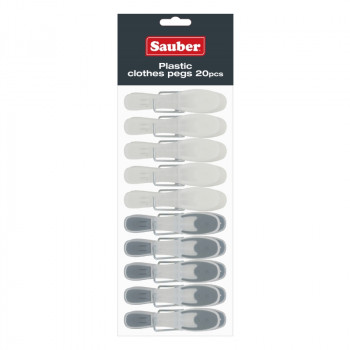 Sauber plastikiniai skalbinių segtukai, pilki, 20 vnt.