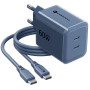 Forcell F-Energy GaN III VT-60 60W PD QC 4.0+ 2x USB-C sieninis įkroviklis tamsiai mėlynas + USB-C kabelis
