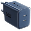 Forcell F-Energy GaN III VT-60 60W PD QC 4.0+ 2x USB-C sieninis įkroviklis tamsiai mėlynas + USB-C kabelis
