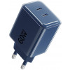 Forcell F-Energy GaN III VT-60 60W PD QC 4.0+ 2x USB-C sieninis įkroviklis tamsiai mėlynas + USB-C kabelis