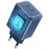 Forcell F-Energy GaN III VT-60 60W PD QC 4.0+ 2x USB-C sieninis įkroviklis tamsiai mėlynas + USB-C kabelis