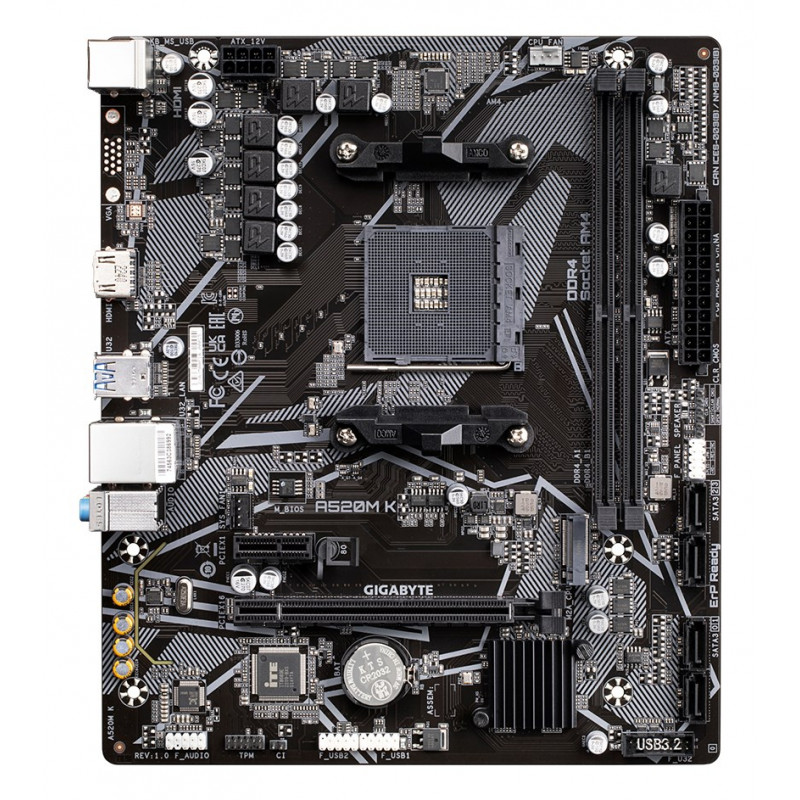 Gigabyte A520M K pagrindinė plokštė, AMD A520, AM4, mATX
