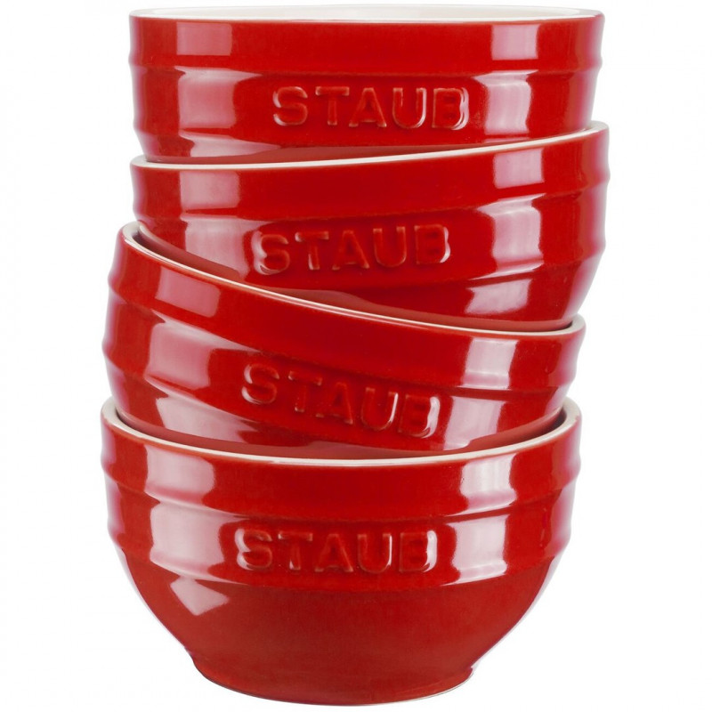 Staub Ceramique dubenėlių rinkinys 0,4 L apvalus keraminis raudonas 4 vnt.