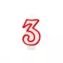 Papstar skaičiaus žvakė „3“, 7,3 cm, balta/raudona