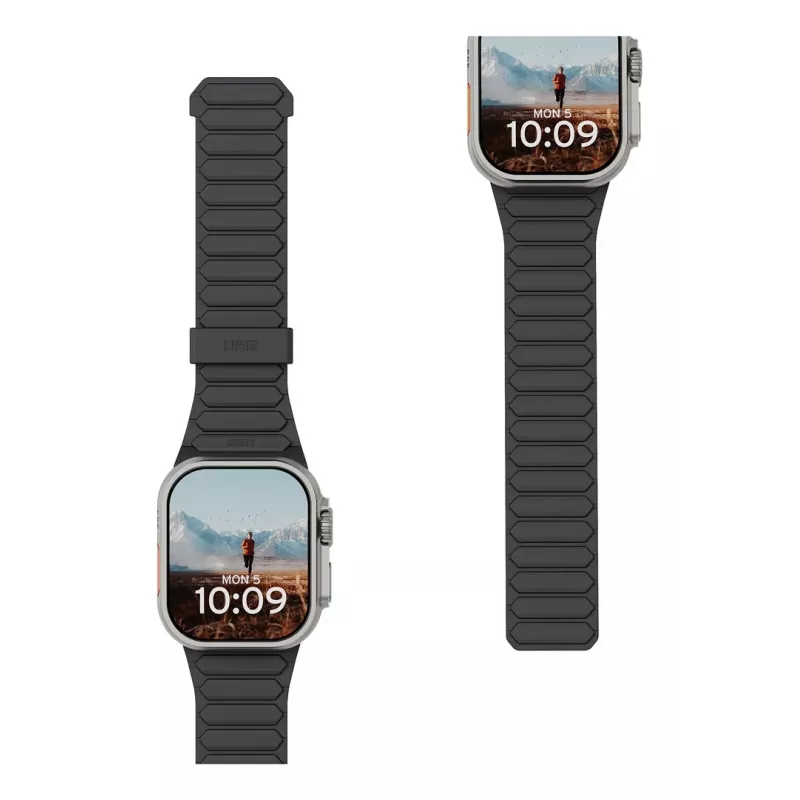 Urban Armor Gear UAG Pathfinder – dvipusė magnetinė silikoninė apyrankė Apple Watch serija 4-6 & SE 1-3, 44mm / serija 7-9, 45mm / serija 10-11, 46mm / Ultra 1-3, 49mm (ash/lava)