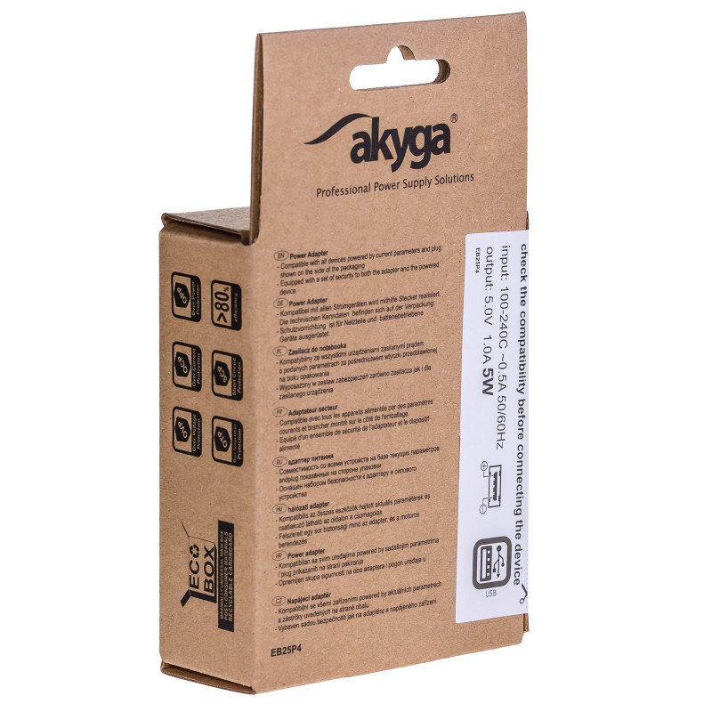 Sieninis įkroviklis Akyga AK-CH-03BK 5W USB-A 5V / 1A juodas