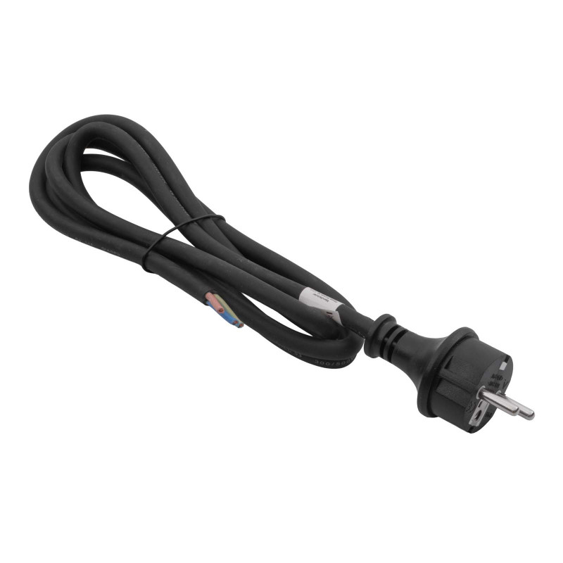 Akyga AK-OT-02S CEE 7/7 guminis maitinimo kabelis su atviru galu, H05RR-F 3x 1,5 mm², 1,8 m, juodas
