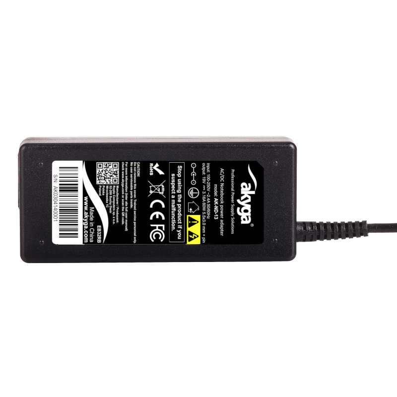 Akyga AK-ND-13 nešiojamojo kompiuterio įkroviklis 19 V / 3,16 A, 60 W, 5,5 x 3,0 mm + kaištis, 1,2 m, skirtas Samsung