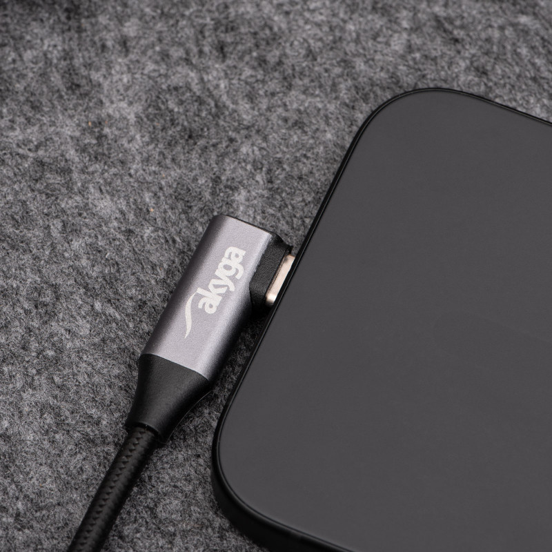 Akyga AK-USB-53 USB-C – USB-C pintas kabelis su kampiniu kištuku, USB 2.0, 60 W, 0,3 m, juodas