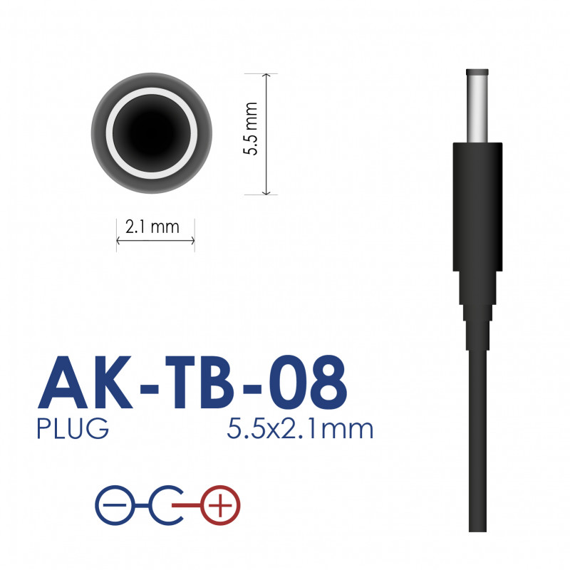 Akyga AK-TB-08 universalus maitinimo adapteris 5 V / 1 A 5 W, DC 5,5 x 2,1 mm, 1,4 m, juodas