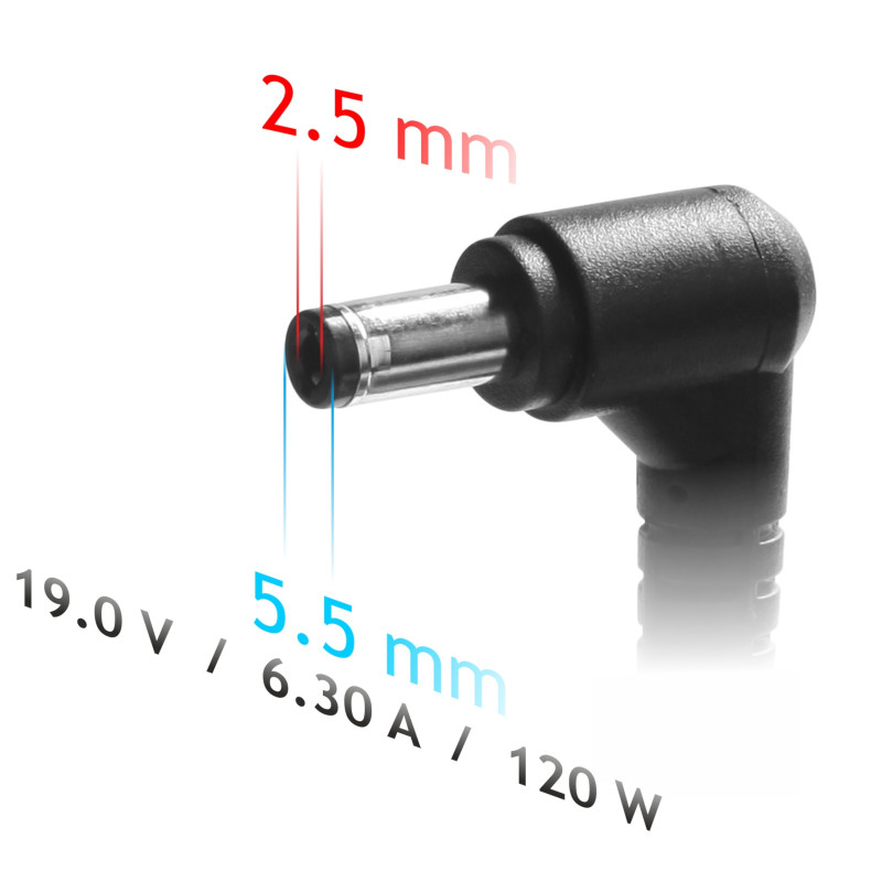 Akyga AK-ND-44 nešiojamojo kompiuterio įkroviklis 19 V / 6,3 A, 120 W, 5,5 x 2,5 mm, 1,2 m