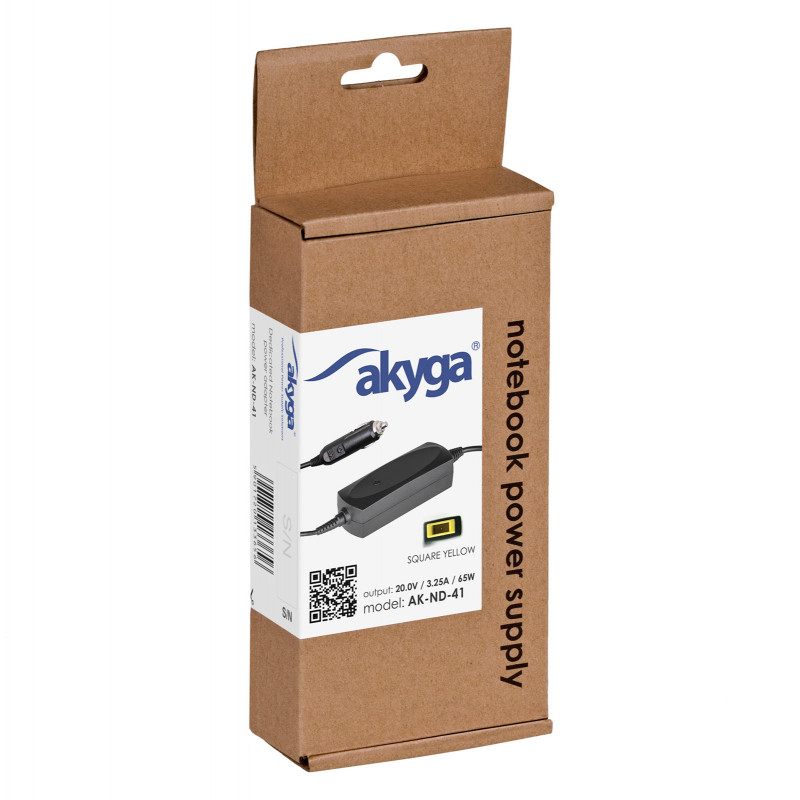 Akyga AK-ND-41 automobilinis nešiojamojo kompiuterio įkroviklis 20 V / 3,25 A, 65 W, Slim Tip, skirtas Lenovo