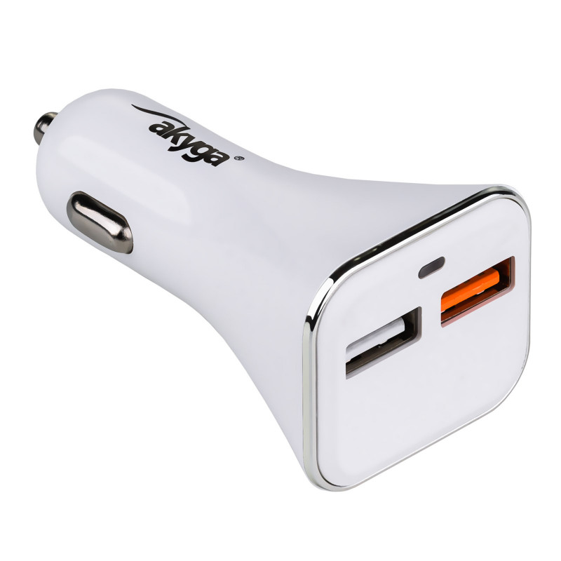 Automobilinis įkroviklis 12/24V Akyga AK-CH-08 18W 2x USB-A Quick Charge 3.0 5-12V / 1.5-3A baltas