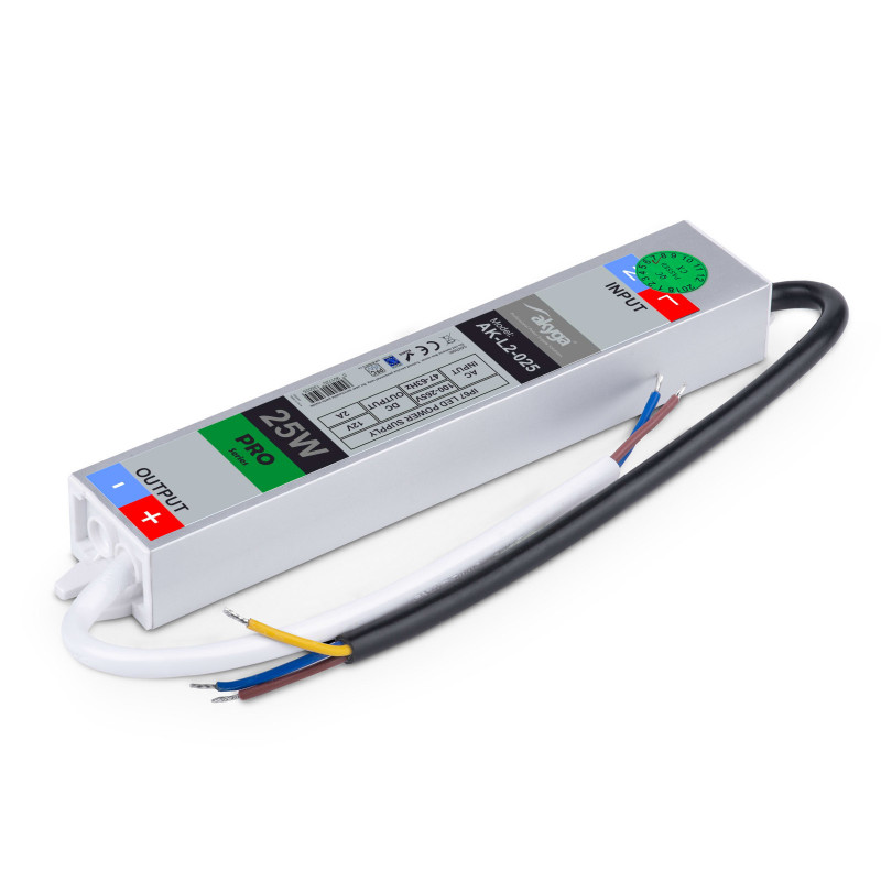 Akyga AK-L2-025 hermetiškas impulsinis LED maitinimo šaltinis 12 V, 2 A, 25 W, IP67