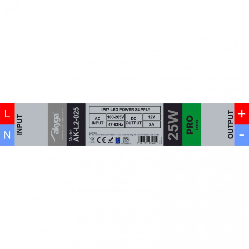 Akyga AK-L2-025 hermetiškas impulsinis LED maitinimo šaltinis 12 V, 2 A, 25 W, IP67
