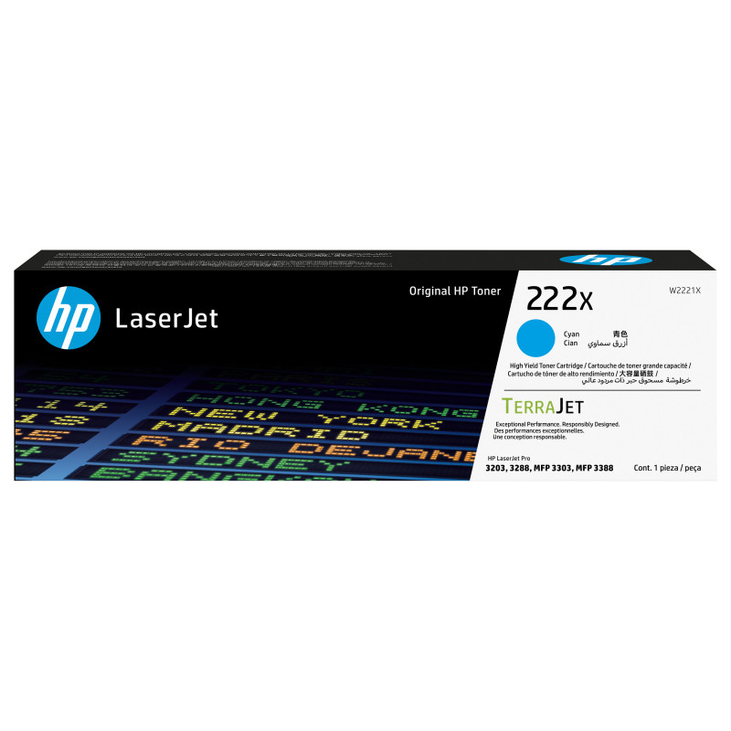 HP 222X W2221X originali didelio našumo žydra LaserJet tonerio kasetė, iki 2 500 psl.