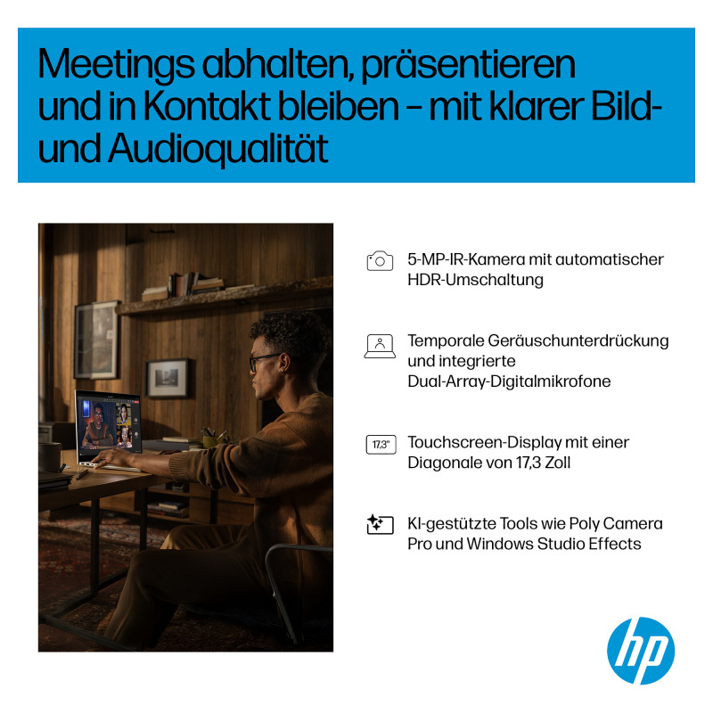 HP OmniBook 7 17-dc0675ng nešiojamasis kompiuteris, Intel Core Ultra 7 256V, 32 GB RAM, 1 TB SSD, Windows 11 Pro, vokiška klaviatūra