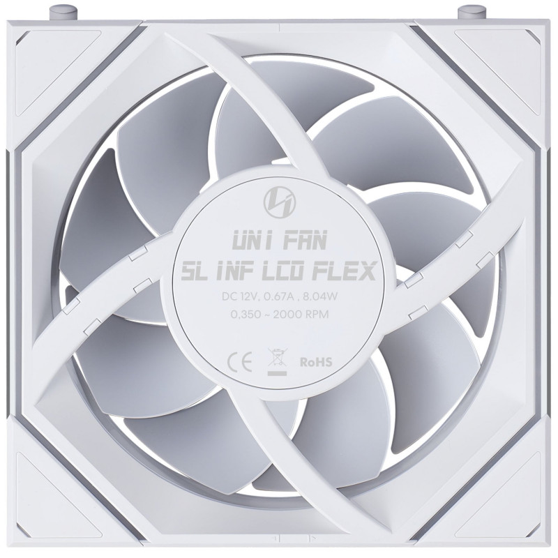 Lian Li UNI FAN SL-INF 120 FLEX LCD Wireless korpuso ventiliatorius, ARGB ir LCD, 120 mm, baltas
