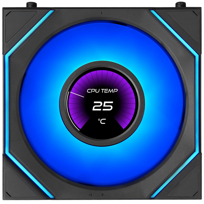 Lian Li UNI FAN SL-INF LCD FLEX Wireless korpuso ventiliatoriai (3 vnt.) su valdikliu, ARGB ir LCD, Reverse Blade, 120 mm, juodi