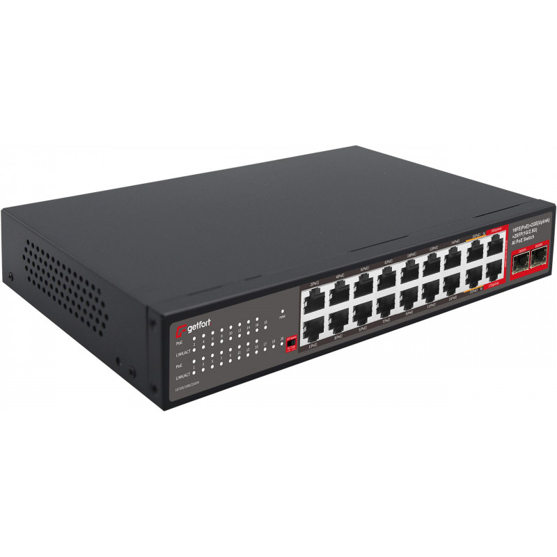Getfort GF-120G-16P-240 PoE komutatorius, 16 x 10/100 PoE + 2 x GE + 2 x SFP, 240 W