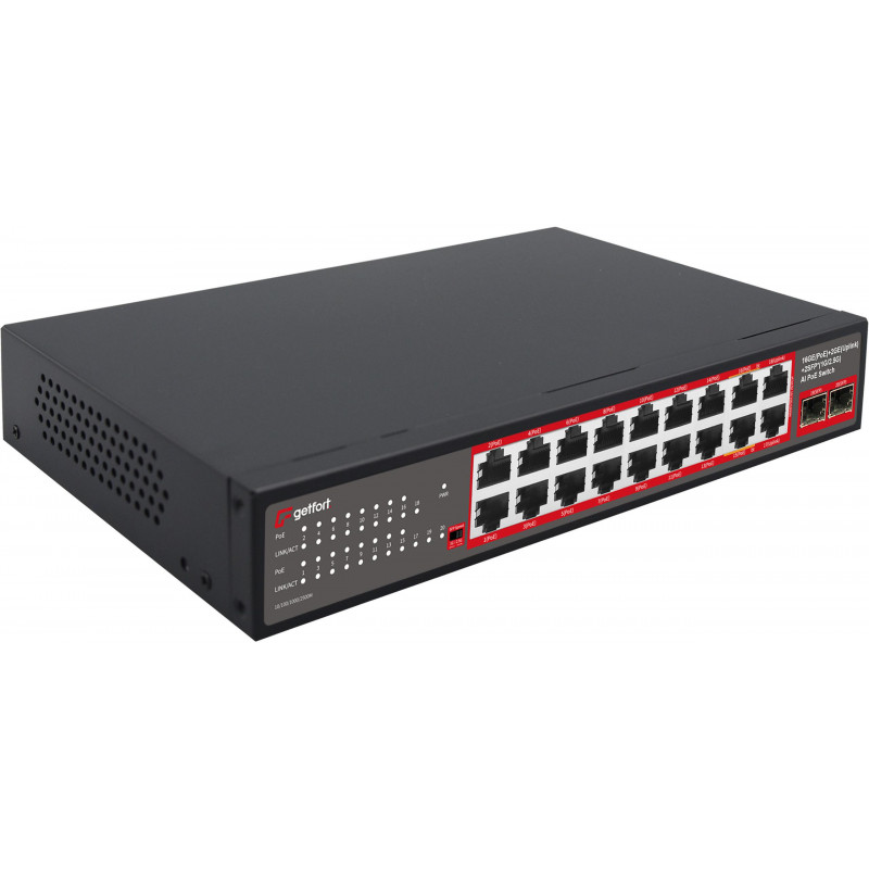 Getfort GF-220G-16P-240 PoE komutatorius, 16 x GE PoE + 2 x GE + 2 x SFP, 240 W