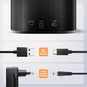 Axagon ADSA-SC dokinė stotelė 2,5/3,5 colio SATA diskams, USB-C 5 Gbps, su klonavimo funkcija