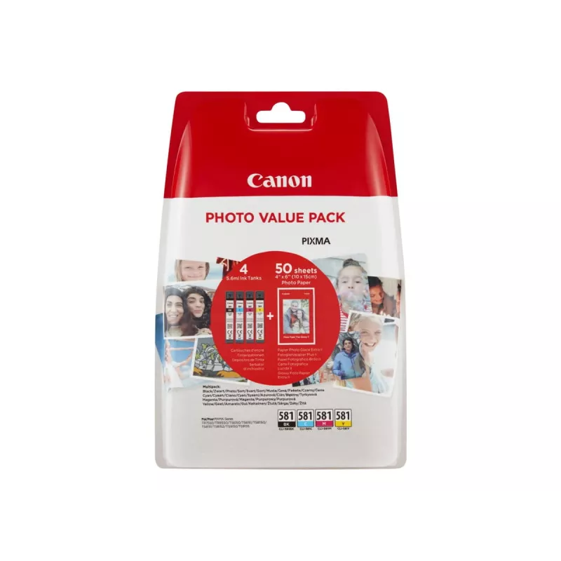 Canon CLI-581 C/M/Y/BK rašalo kasetės Photo Value Pack (4 vnt.) su fotopopieriumi