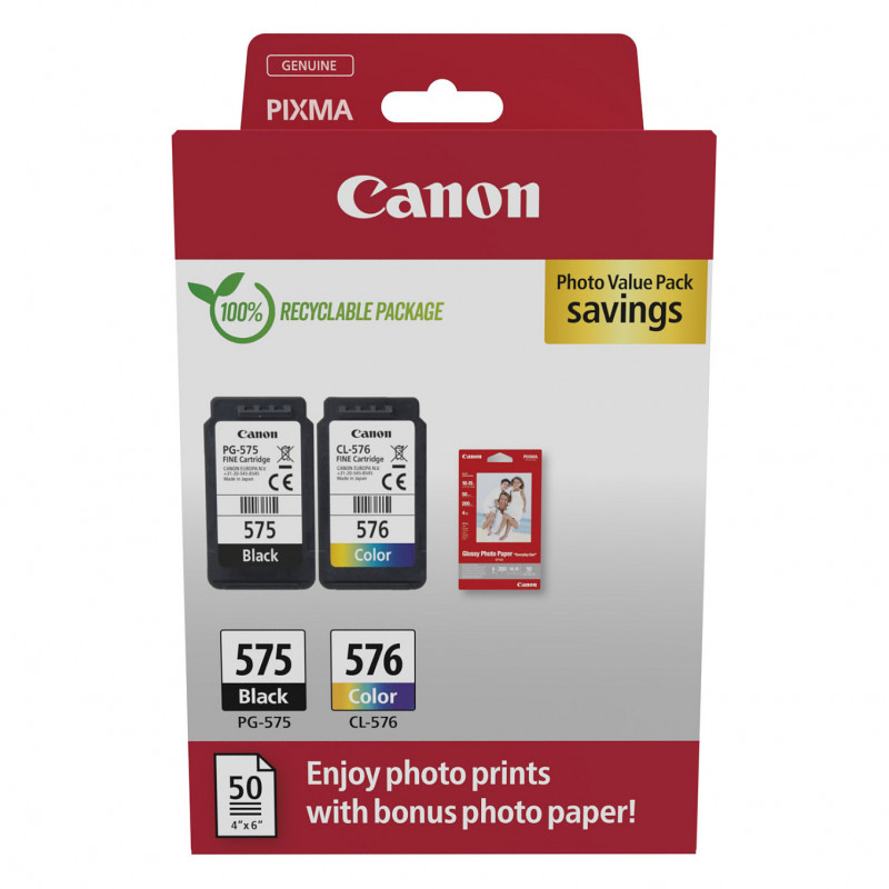Canon PG-575/CL-576 Photo Value Pack, juoda + spalvota rašalo kasetės (2 vnt.) su fotopopieriumi