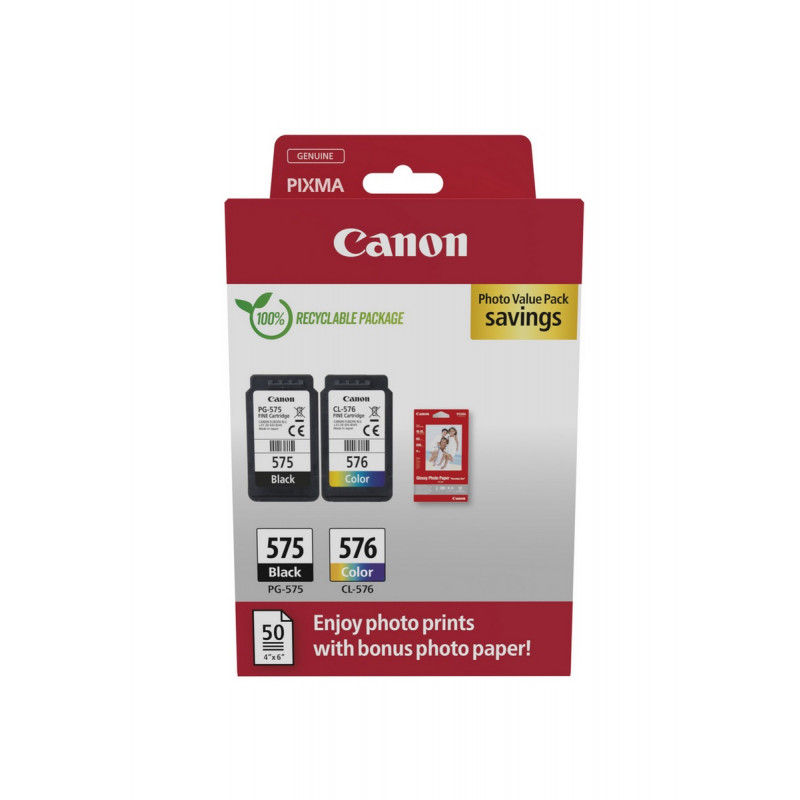 Canon PG-575/CL-576 Photo Value Pack, juoda + spalvota rašalo kasetės (2 vnt.) su fotopopieriumi