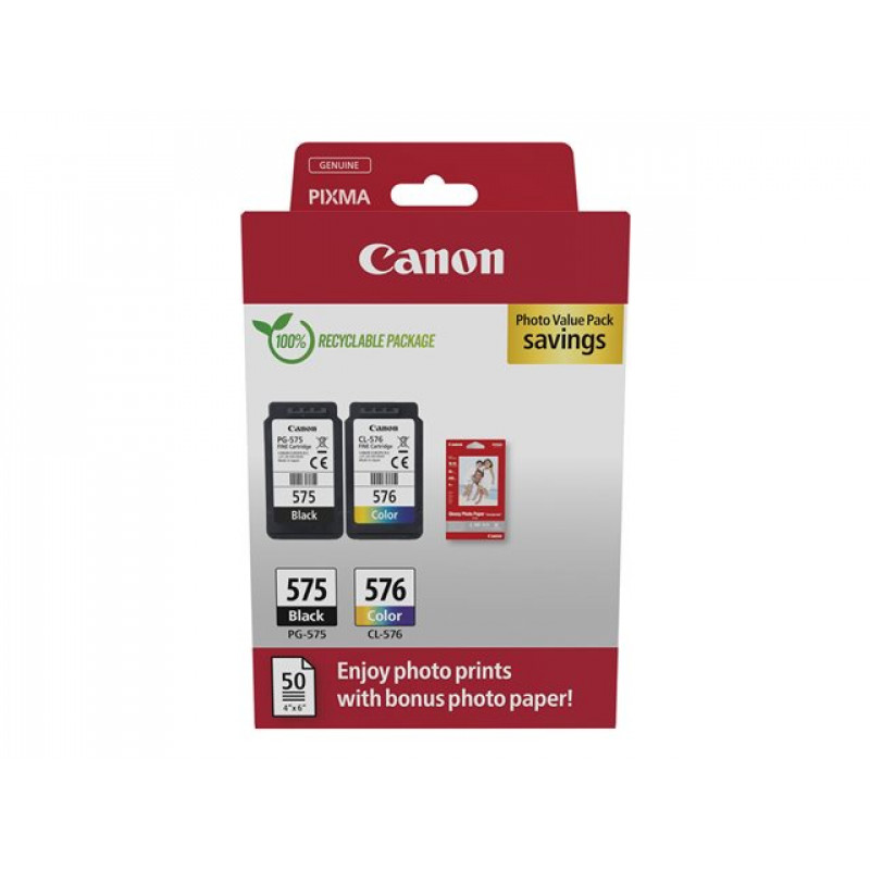 Canon PG-575/CL-576 Photo Value Pack, juoda + spalvota rašalo kasetės (2 vnt.) su fotopopieriumi