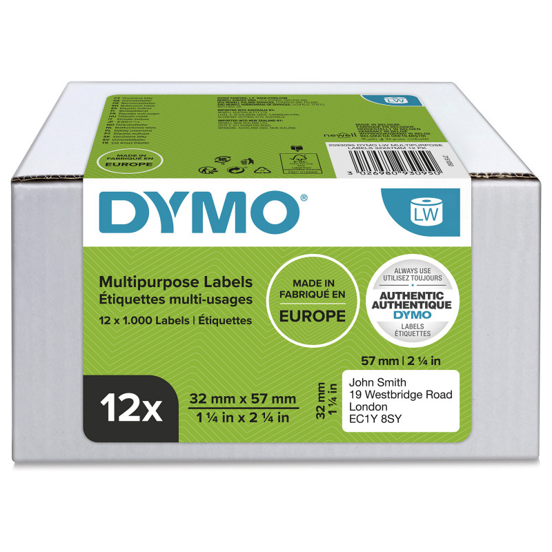 DYMO 2093095 LabelWriter universalios etiketės, 32 x 57 mm, 12 ritinėlių, baltos