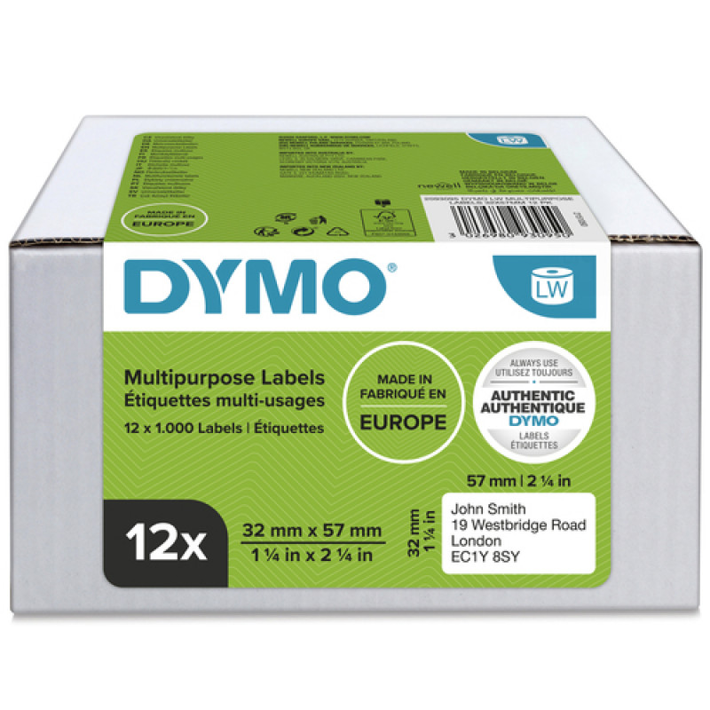 DYMO 2093095 LabelWriter universalios etiketės, 32 x 57 mm, 12 ritinėlių, baltos