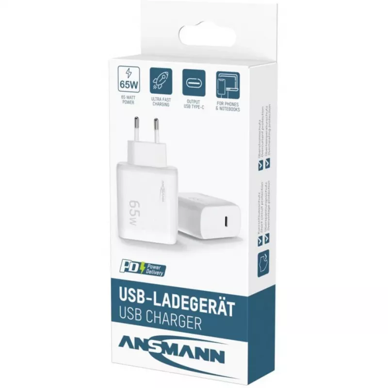 Ansmann Home Charger HC165PD USB įkroviklis, 1x USB-C, PPS, PD, Quick Charge, 65 W, baltas