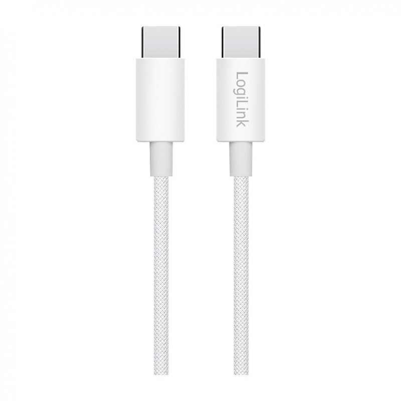 LogiLink CU0341 USB 2.0 Type-C kabelis, C/M į C/M, 480 Mbps, 60 W, nailonas, baltas, 1 m