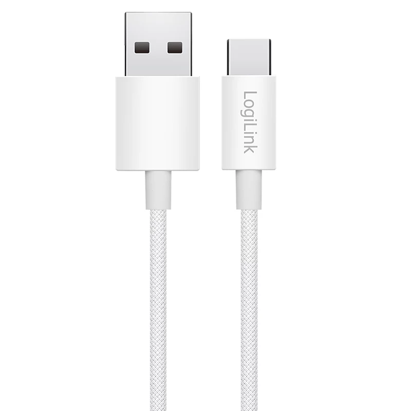 LogiLink CU0319 USB 2.0 Type-C kabelis, A/M į C/M, 480 Mbps, 60 W, nailoninis, baltas, 0,15 m