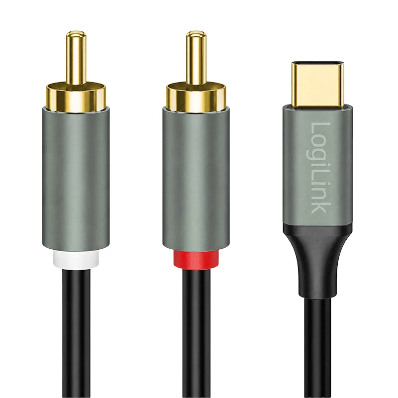 LogiLink CUA0141 USB 2.0 Type-C į 2x RCA kabelis, stereo garso, aliuminio, juodas/sidabrinis, 1,5 m