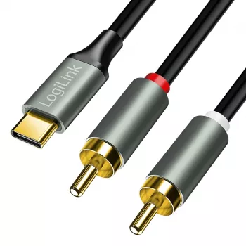 LogiLink CUA0142 USB 2.0 Type-C į 2x RCA kabelis, stereo garso, aliuminio, juodas/sidabrinis, 2 m