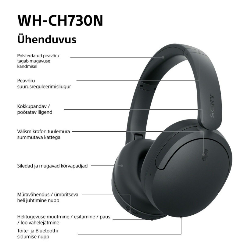 Sony WH-CH730N belaidės ausinės su triukšmo slopinimu, juodos